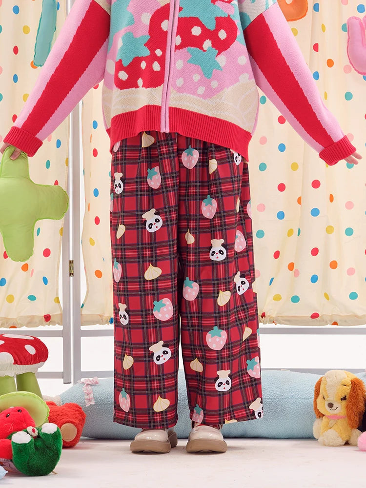 Plaid Panda Strawberry Print Pajama Pants
