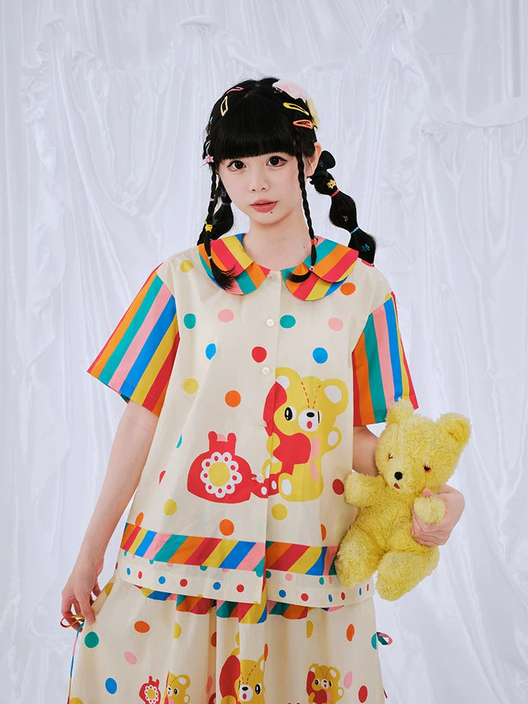 Rainbow Bear Phone Polka Blouse
