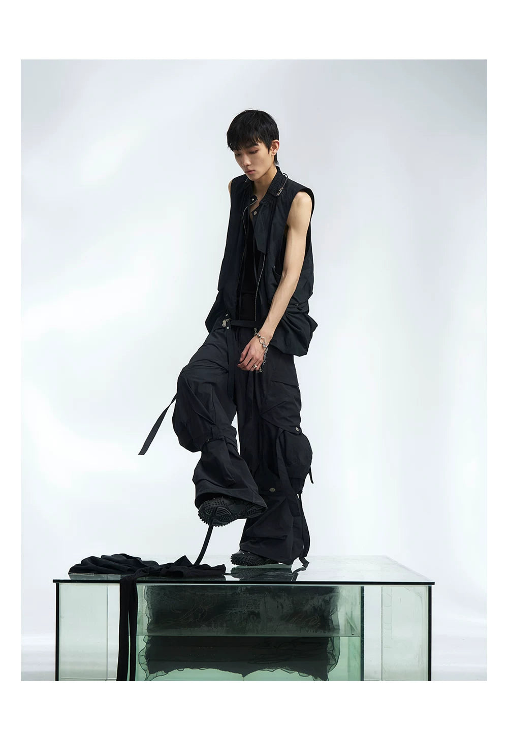 Draped Utility Hooded Zip Vest