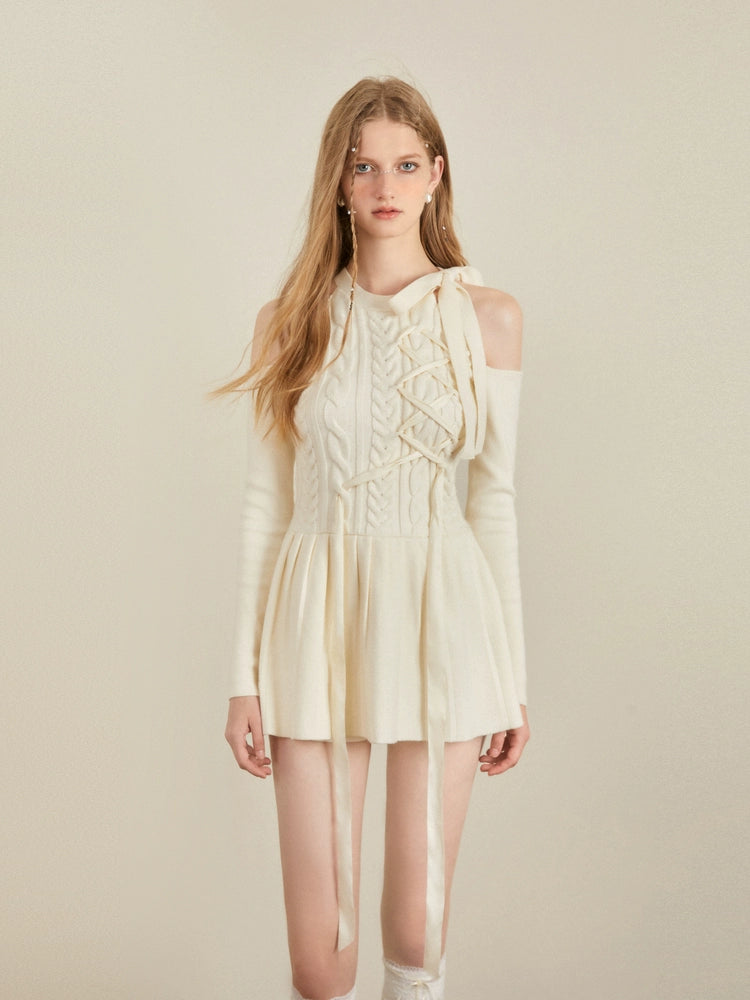 Cable Knit Cold Shoulder Skater Dress