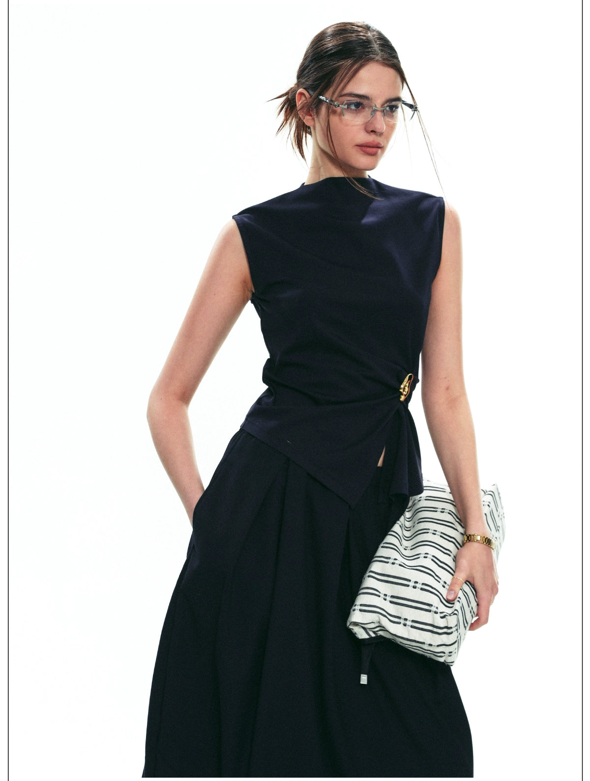 Sculptural Mock-Neck Blouse Set
