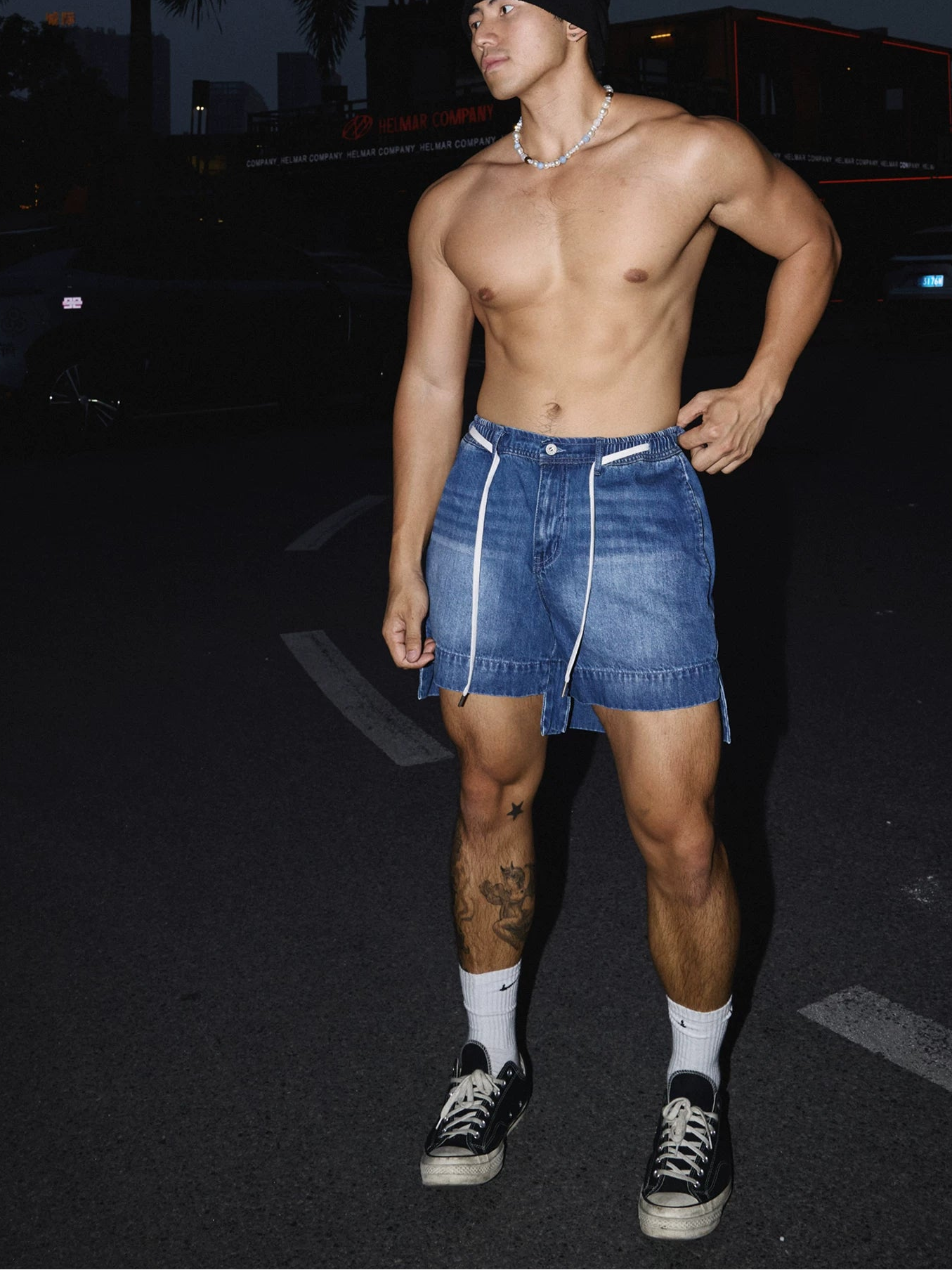 Double-Layer Drawstring Denim Street Shorts