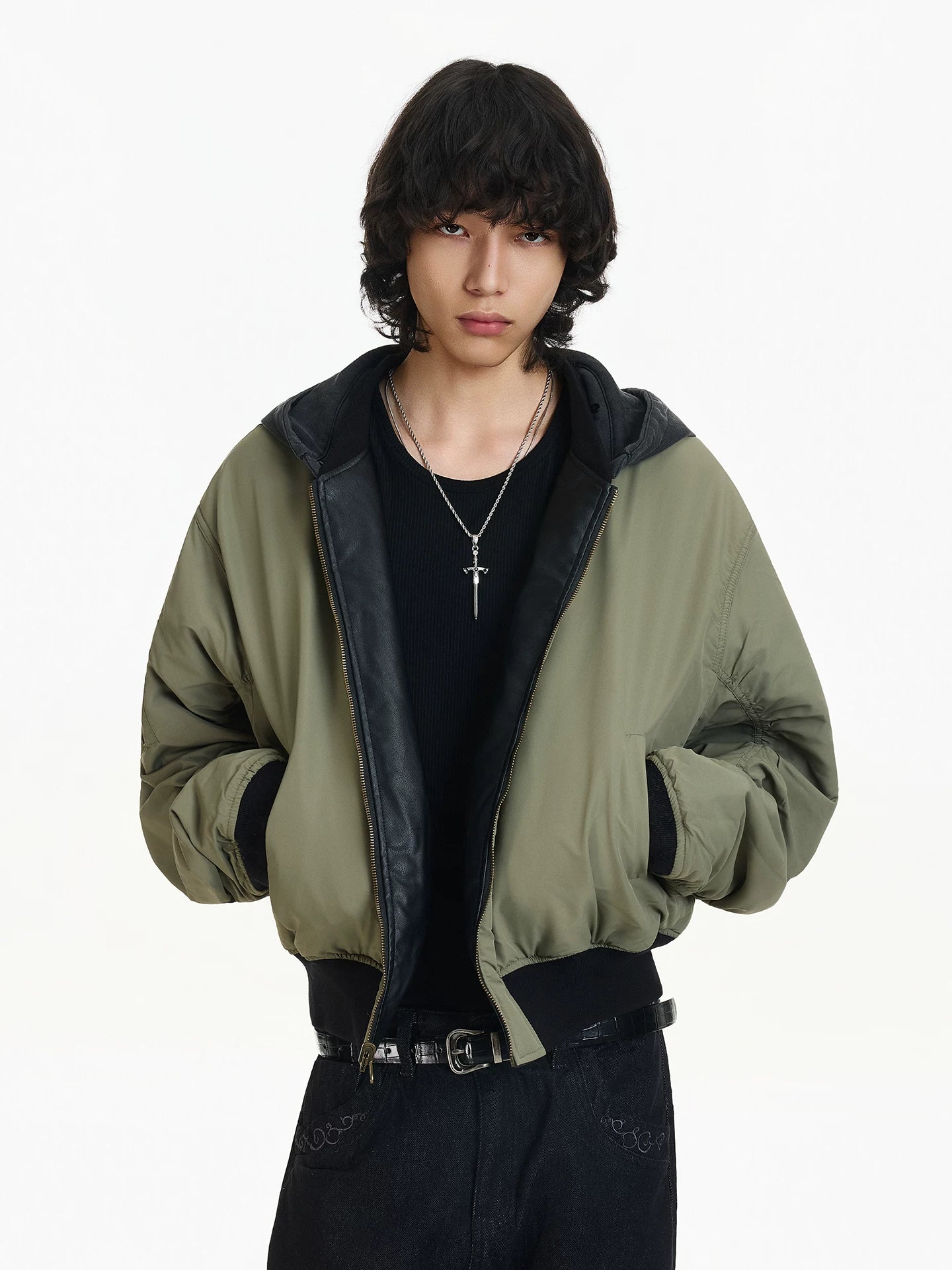 Shadow Hooded Leather Bomber Jacket
