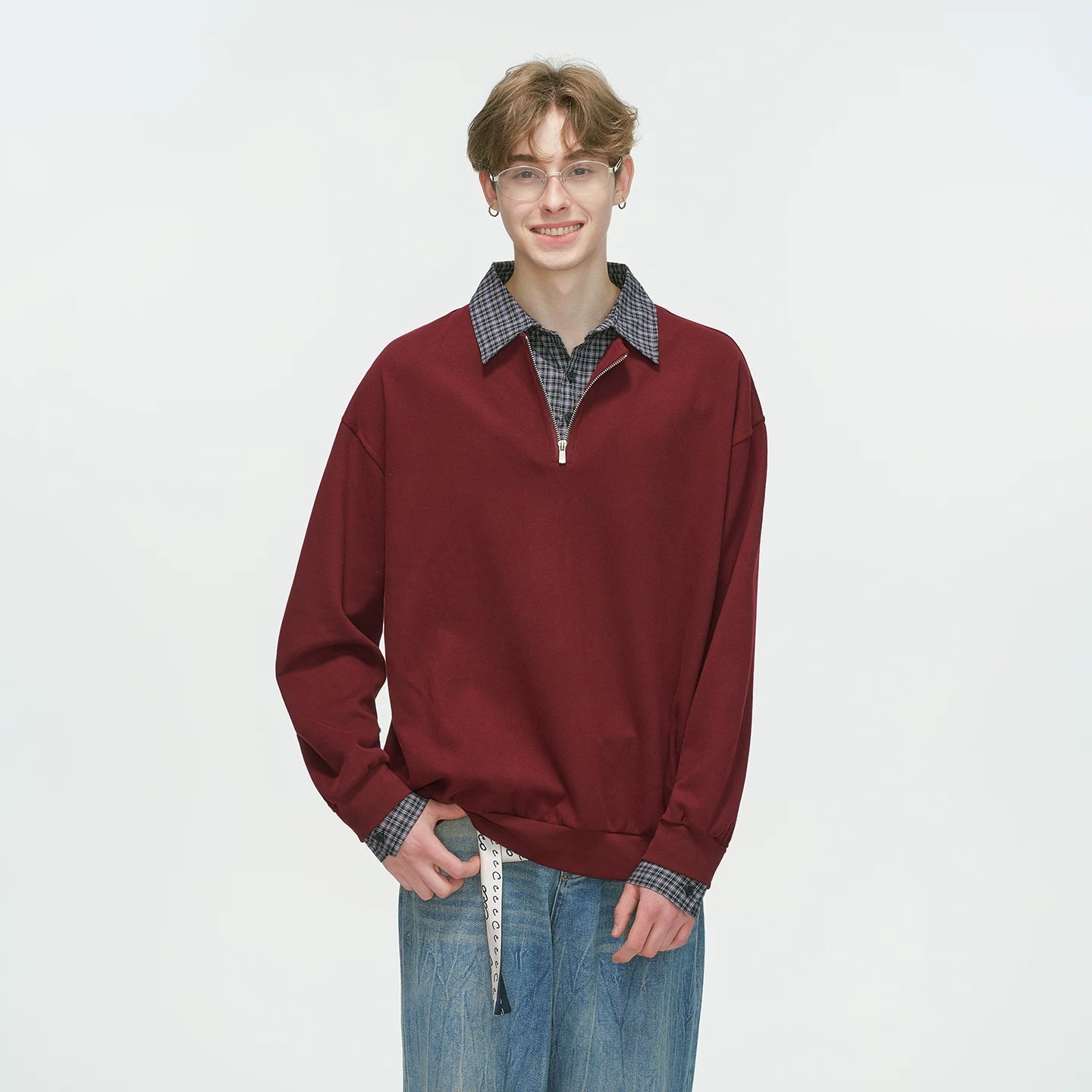 Layered Collar Half‑Zip Knit Pullover