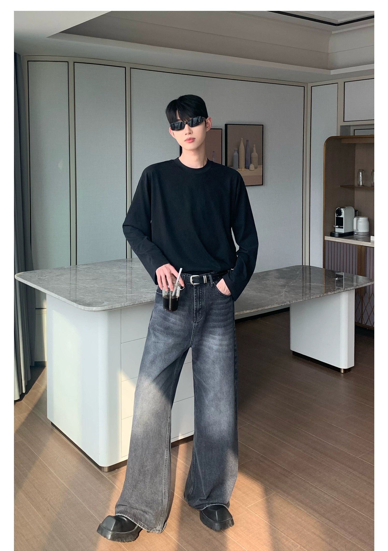 Straight-Wide-Leg Wash Jeans