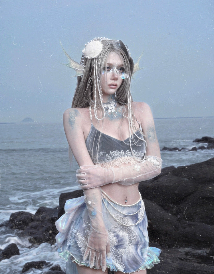 Mermaid Velvet Pearl Lace Suspenders