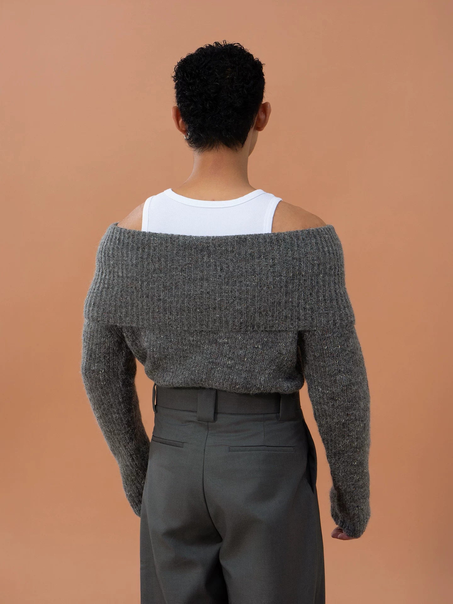 Slate Slouch Off-Shoulder Knit Pullover