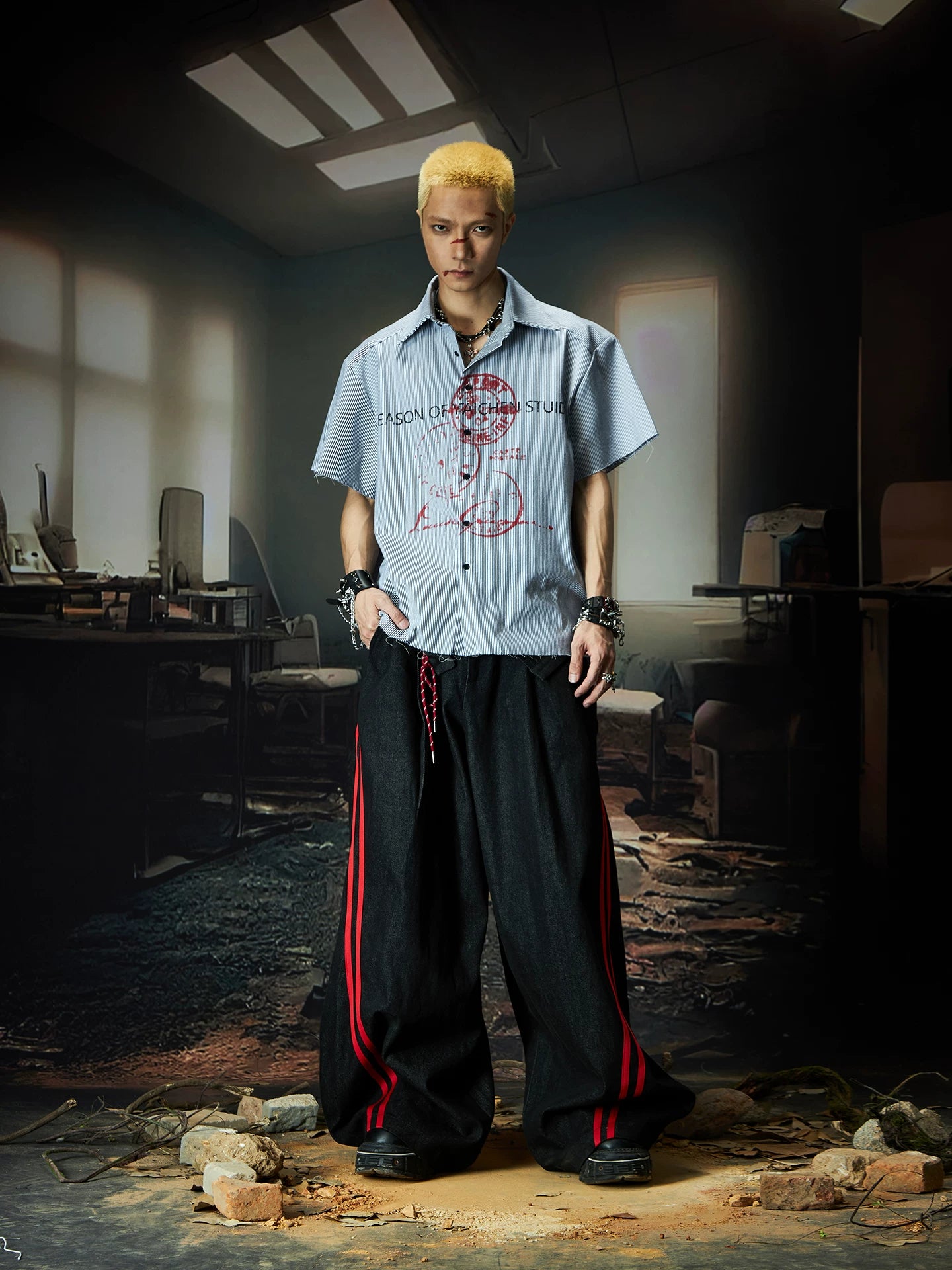 Fearless Graffiti Pinstripe Camp Shirt