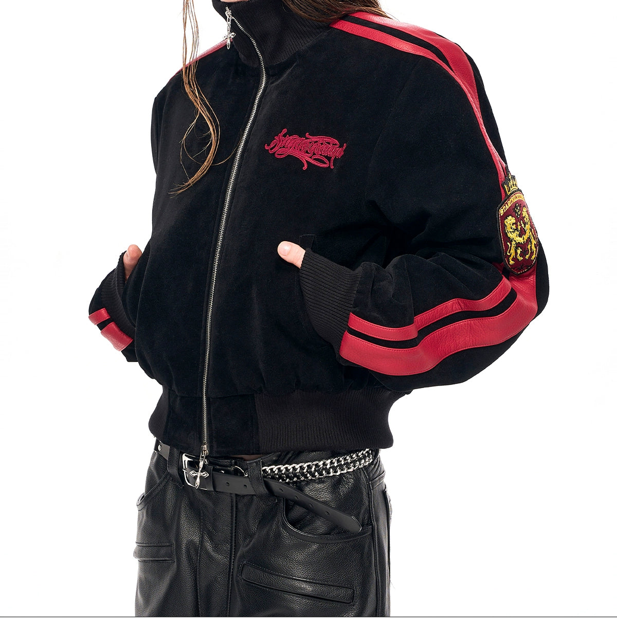 Crimson Crest Varsity Suede Jacket
