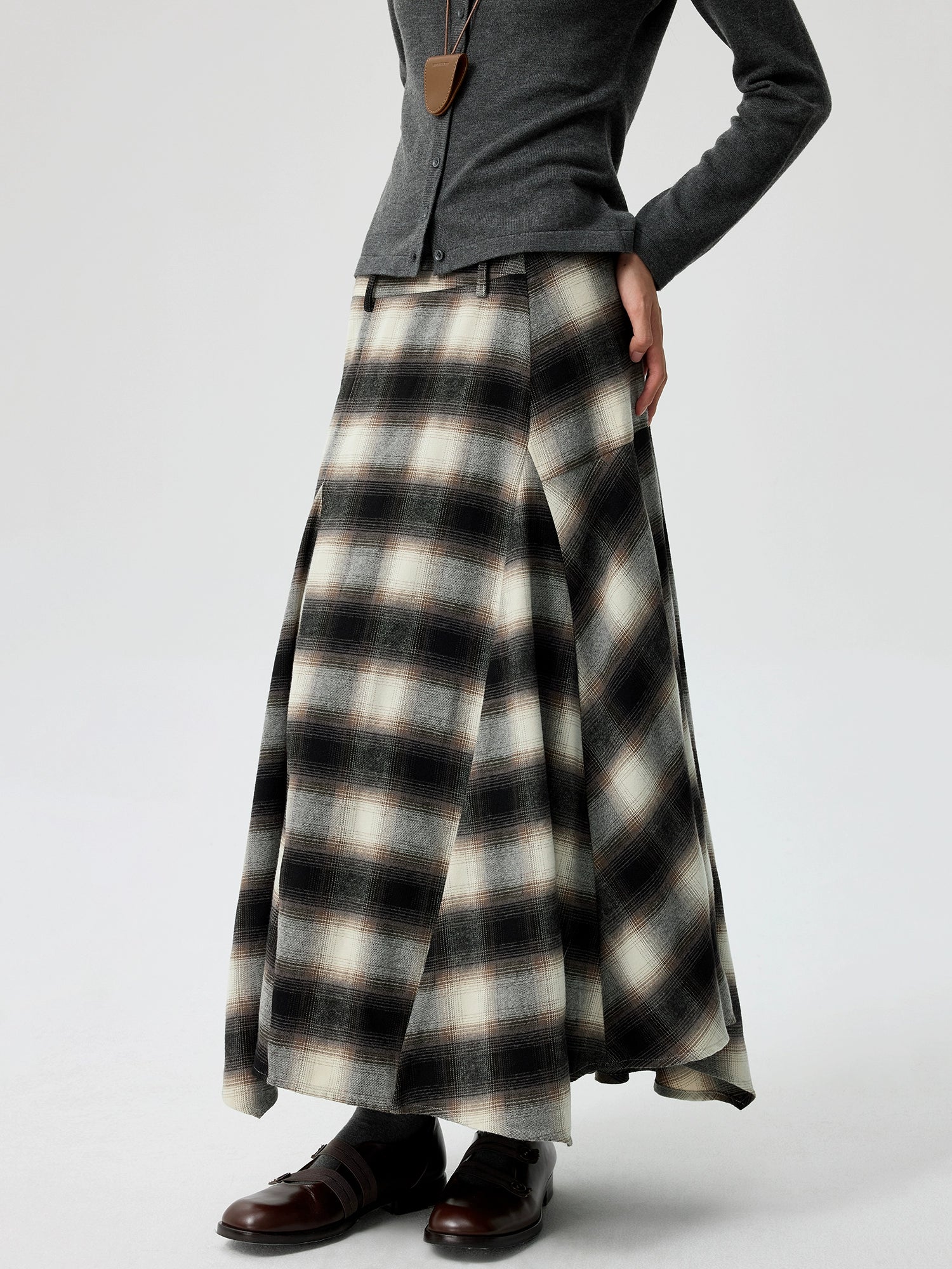 Vintage A-Line Plaid Wool Maxi Skirt