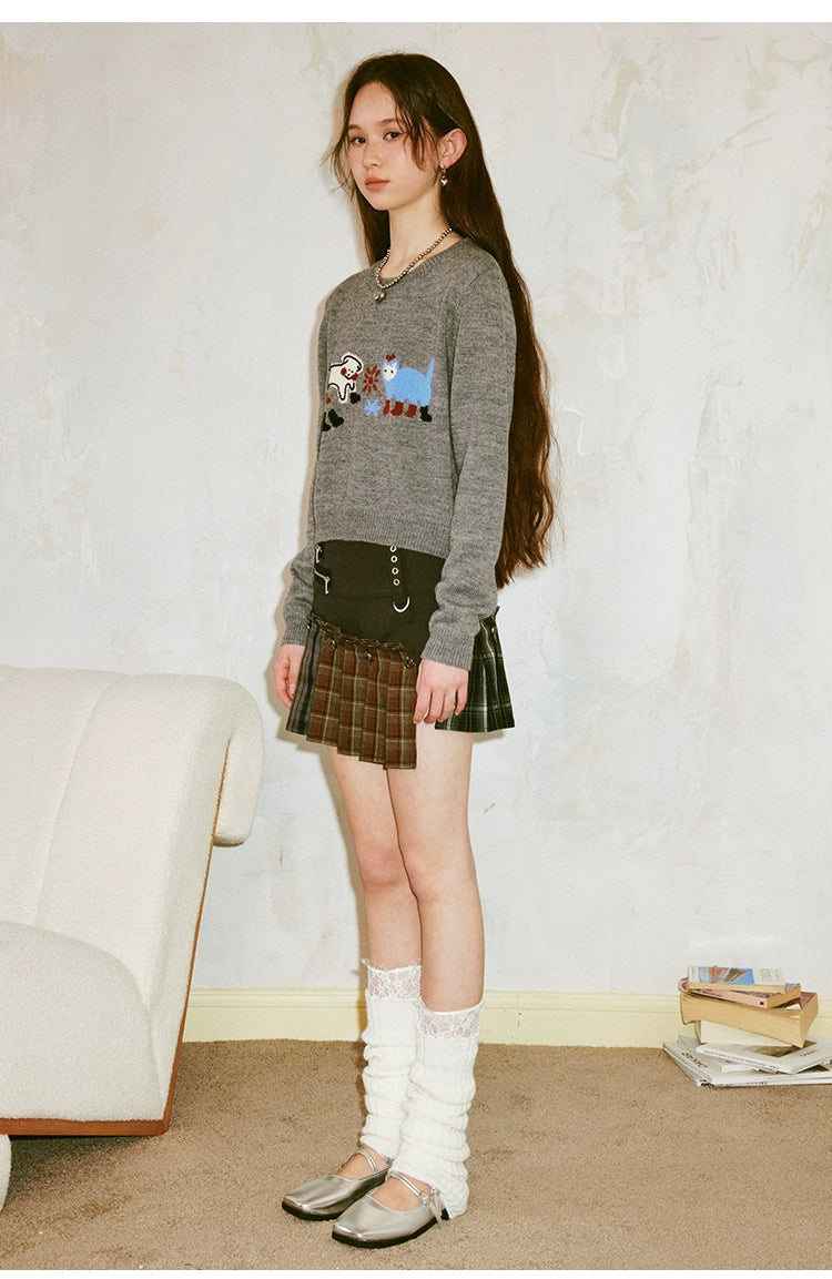 Playful Animal Embroidered Knit Sweater