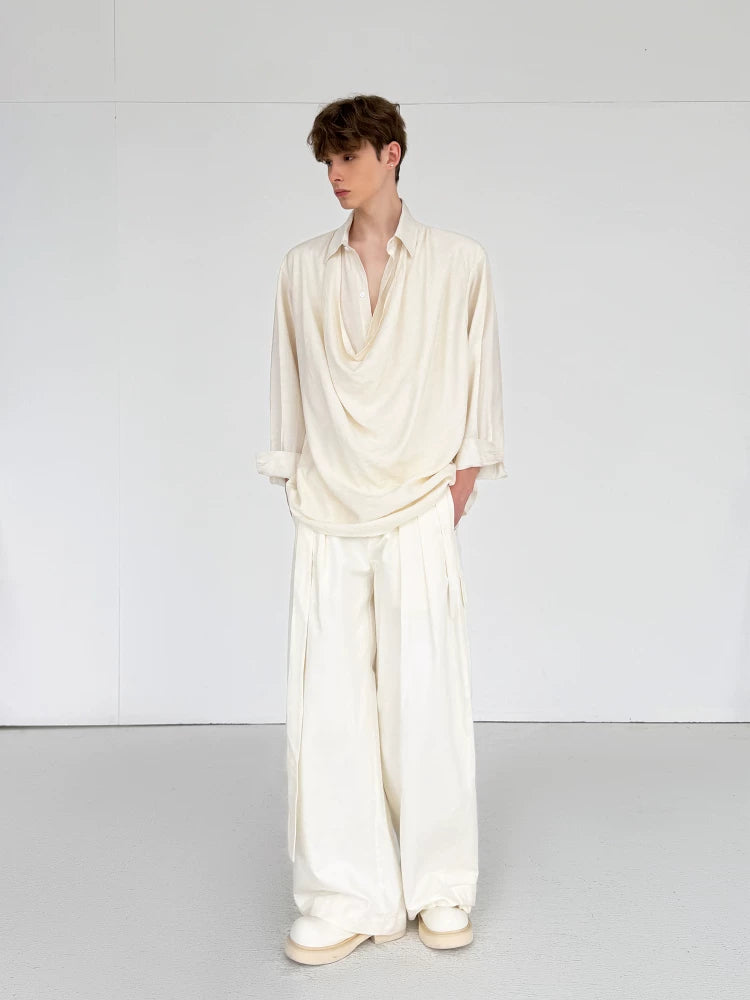 Ivory Cascade Drape Collar Shirt