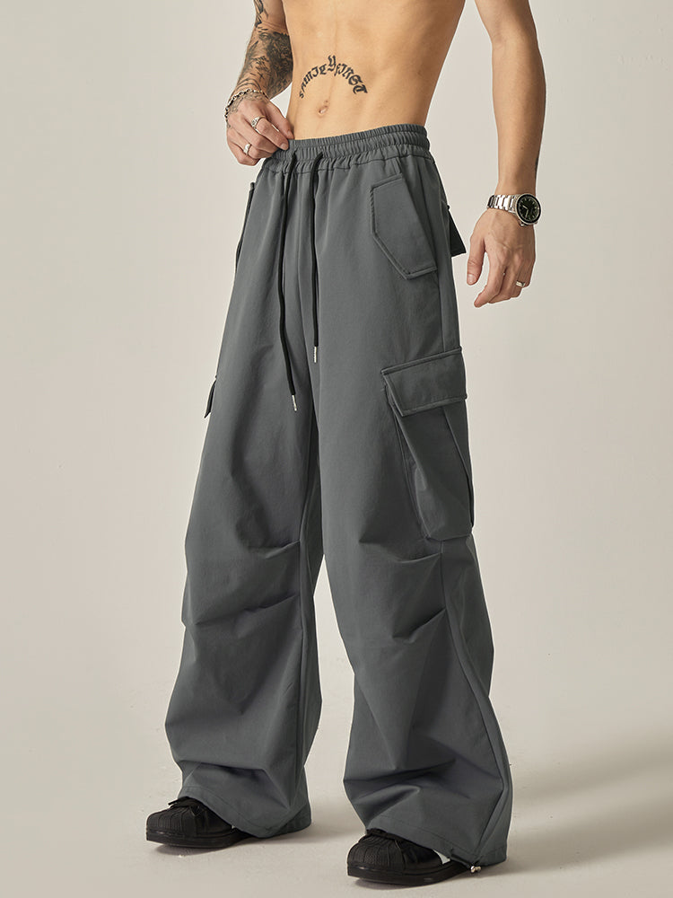 Gray Cargo Wide Leg Pants