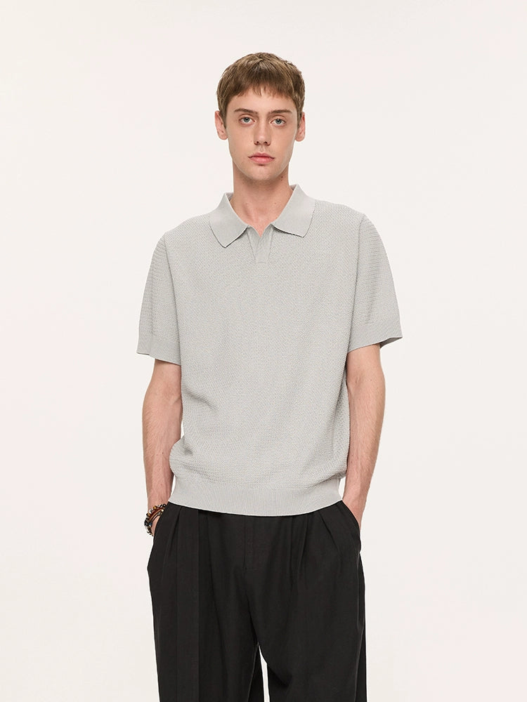 Textured Ice Silk Knit Polo Shirt