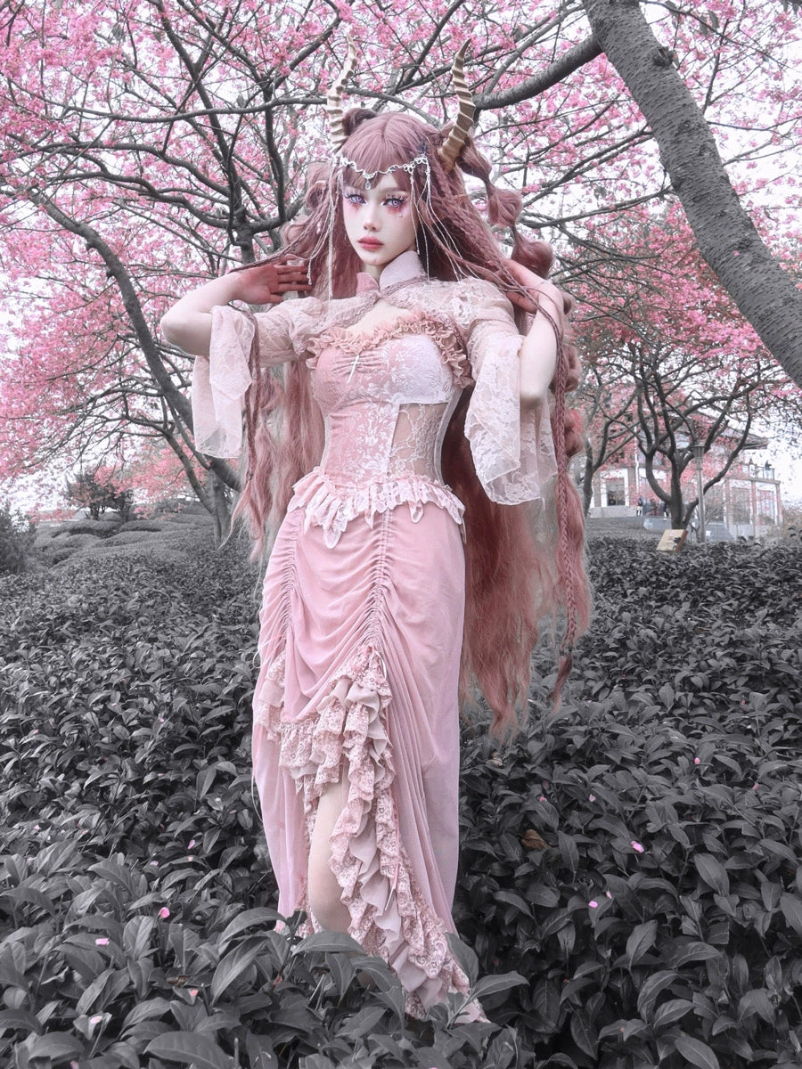 Fairycore Pink Lace Corset Dress