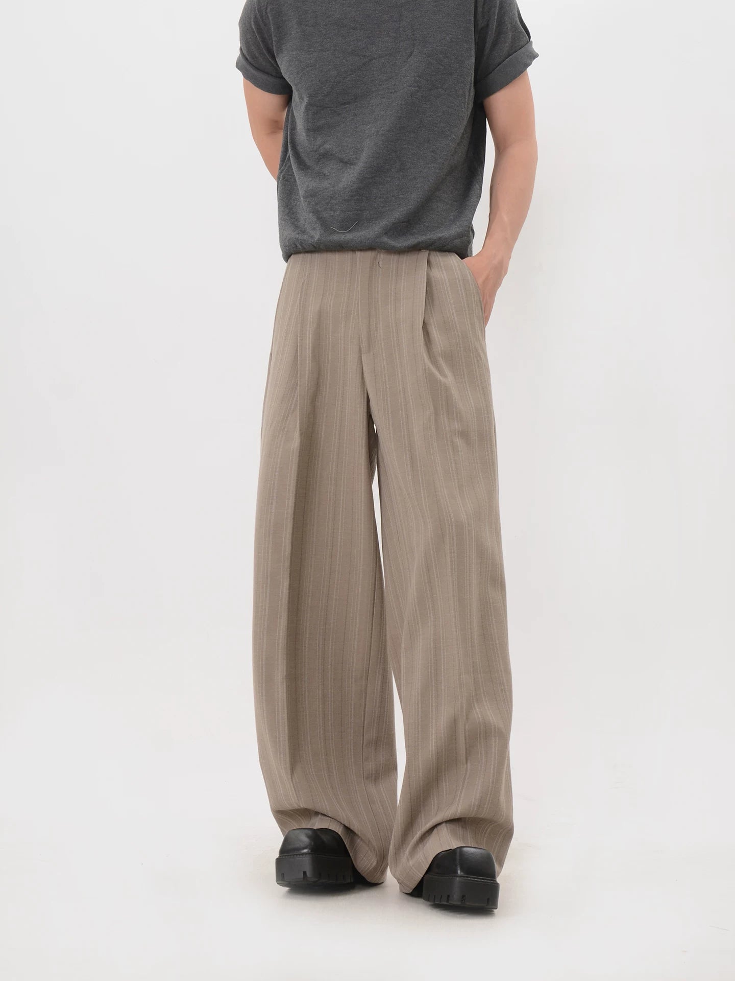 Easy Drape Pinstripe Wide Trousers