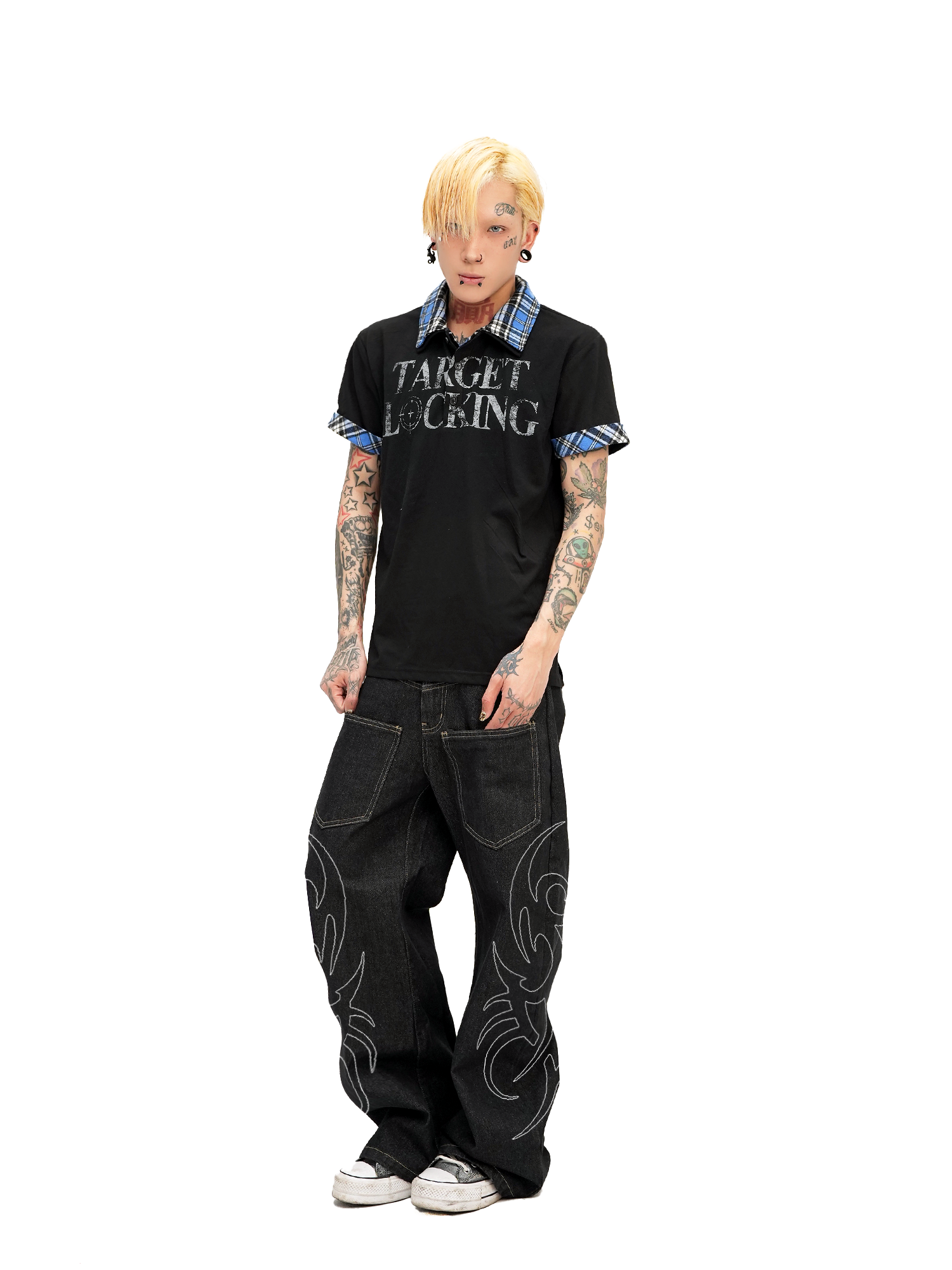 Plaid Lock Target Script Polo