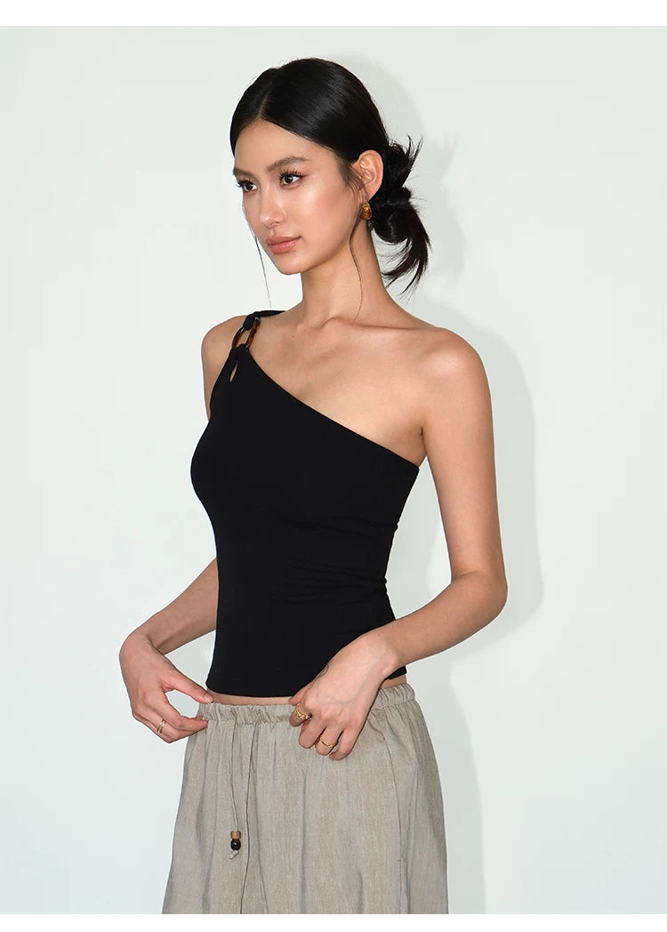 Ring Accent One‑Shoulder Knit Top