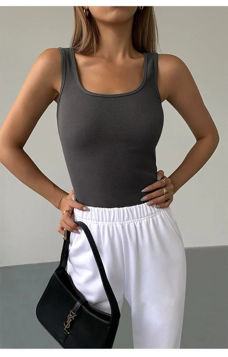 Summer Collection - Black Knitted Square Neck Camisole Top - chiclara