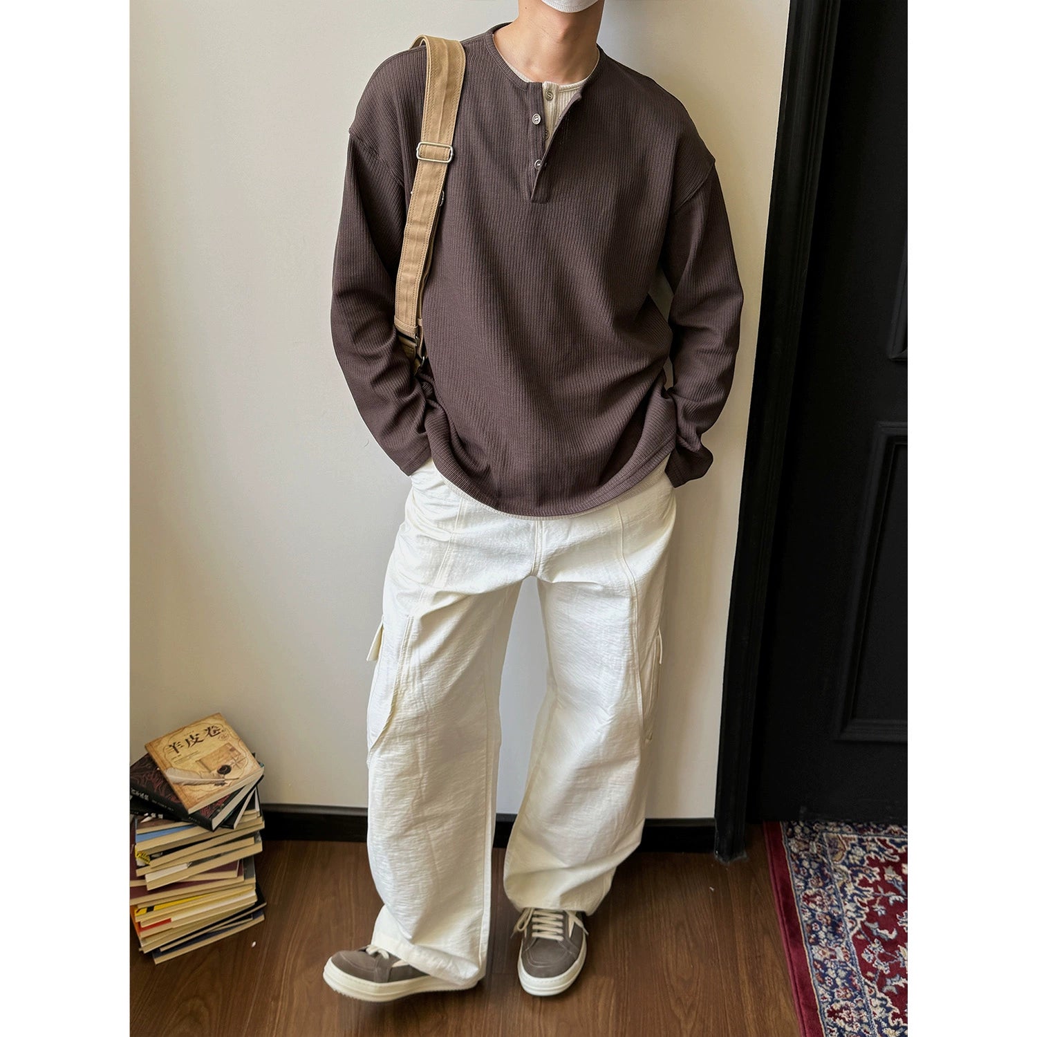 Ribbed Button Up Henley Shirt