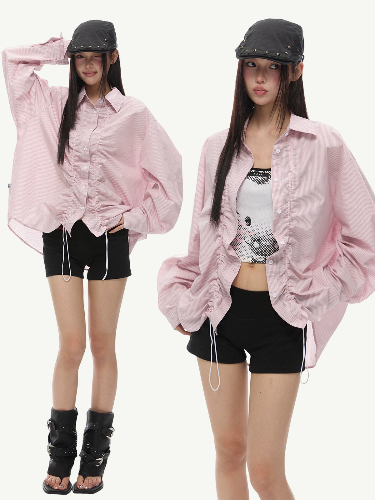 Ruffled Striped Oversized Shirt