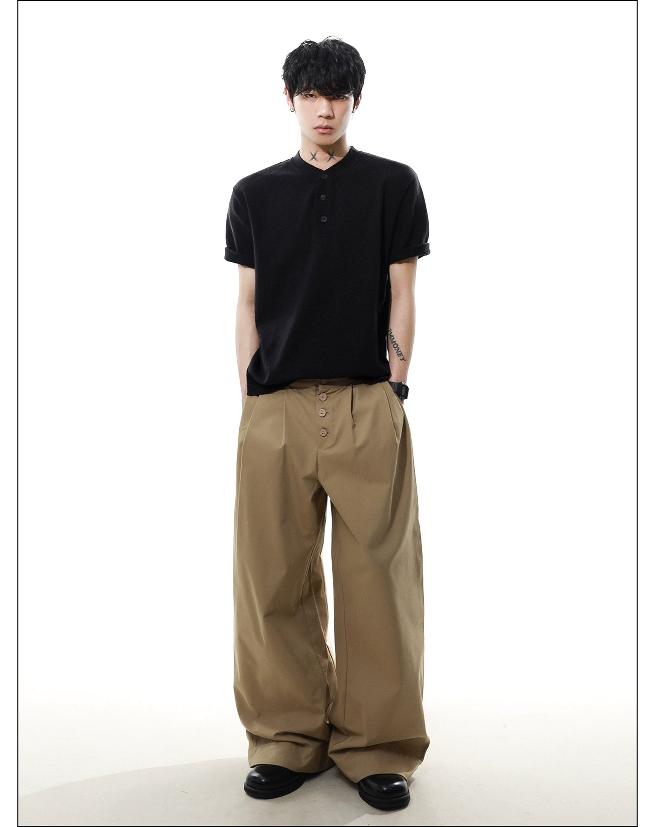 Heather Button Henley Knit Tee