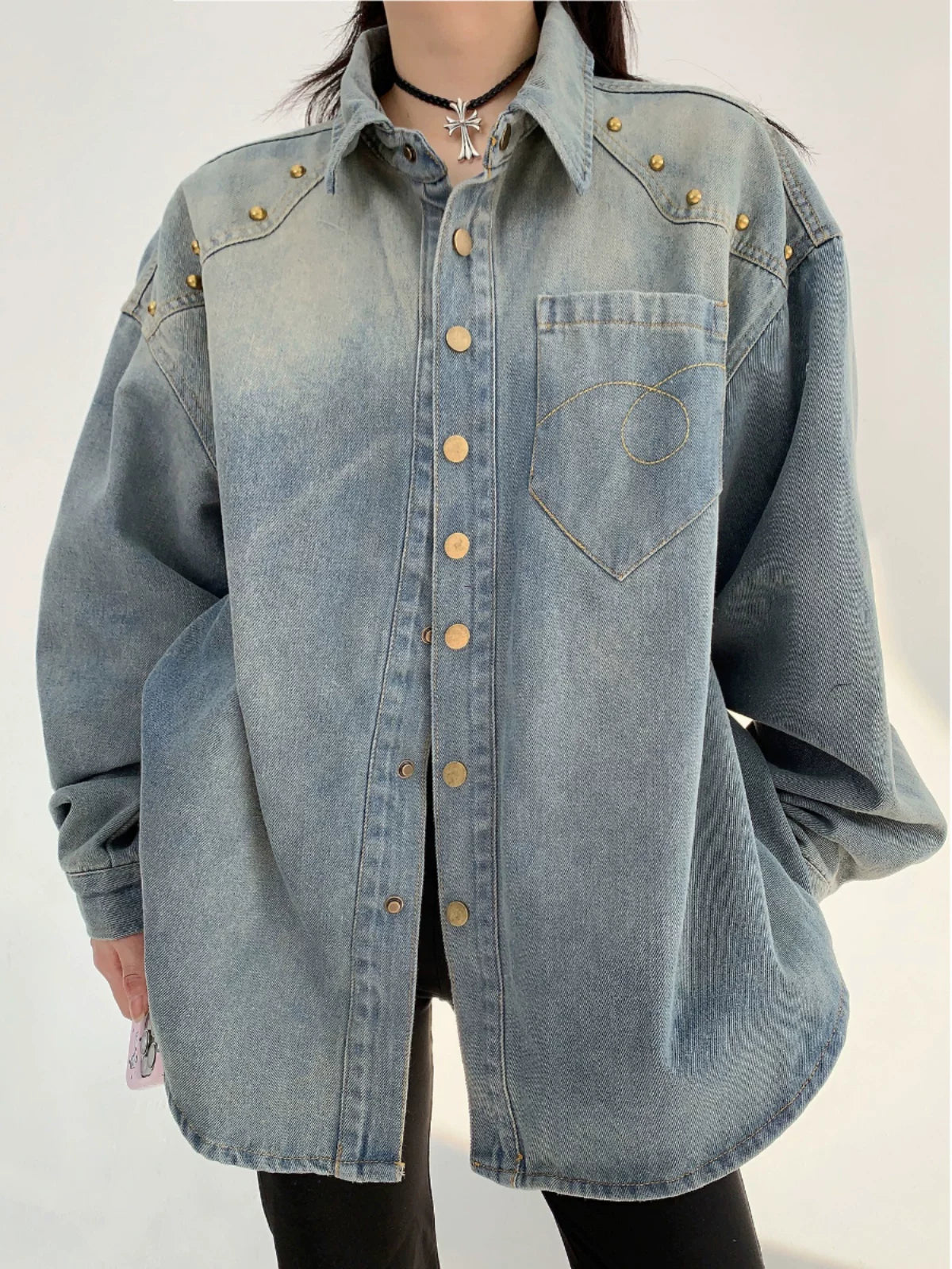Galaxy Rivet Oversize Denim Shirt