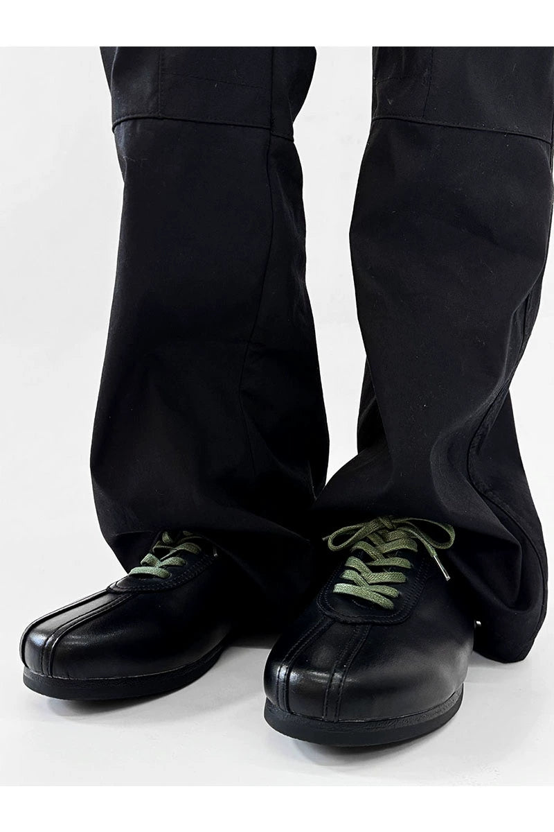 Black Split-Toe Derby Shoes with Green Laces