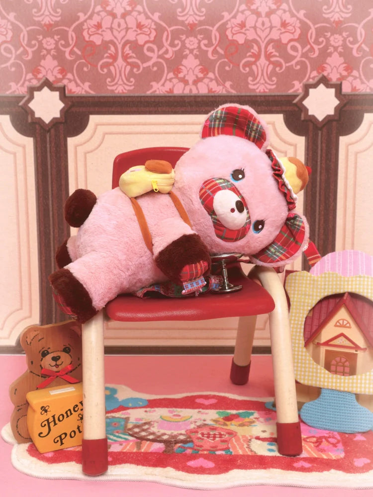 Plaid Pink Bear Plush Crossbody Bag