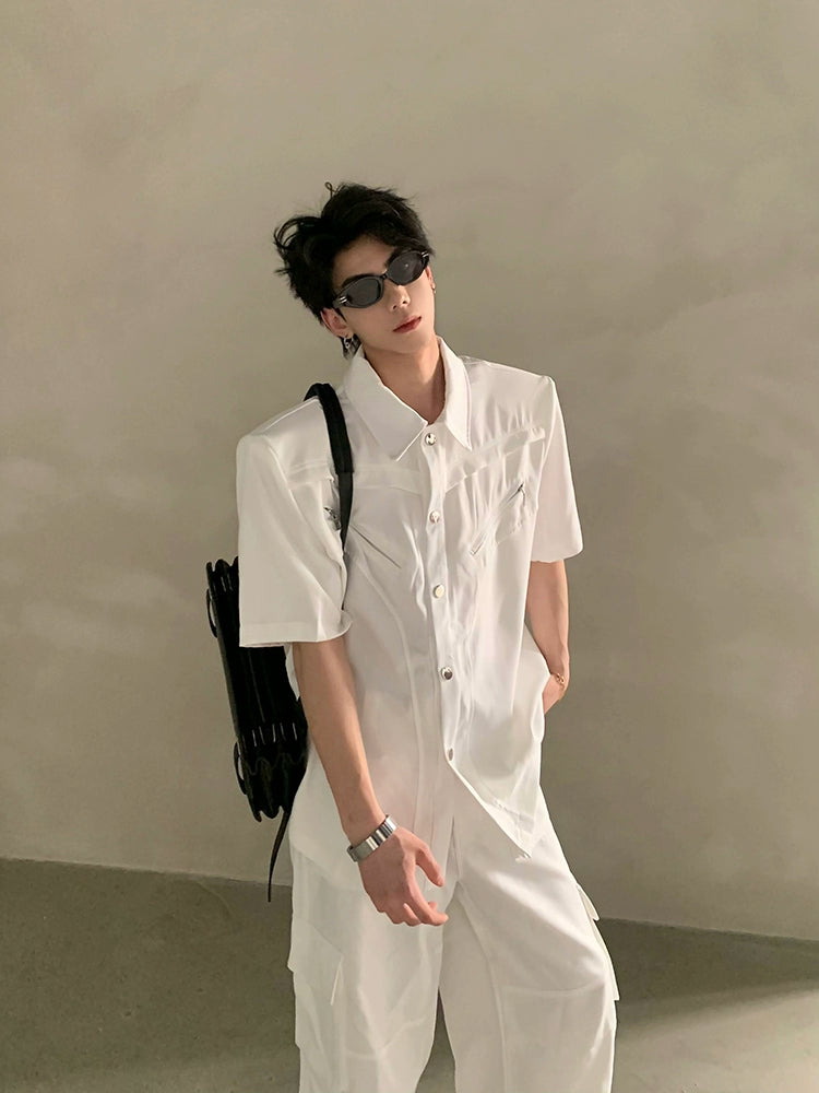 Black Short Sleeve Gem Collar Shirt