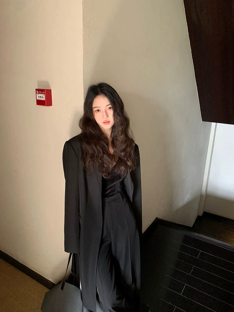 Relaxed-Fit Mid-Length Chocolate Oversized Blazer