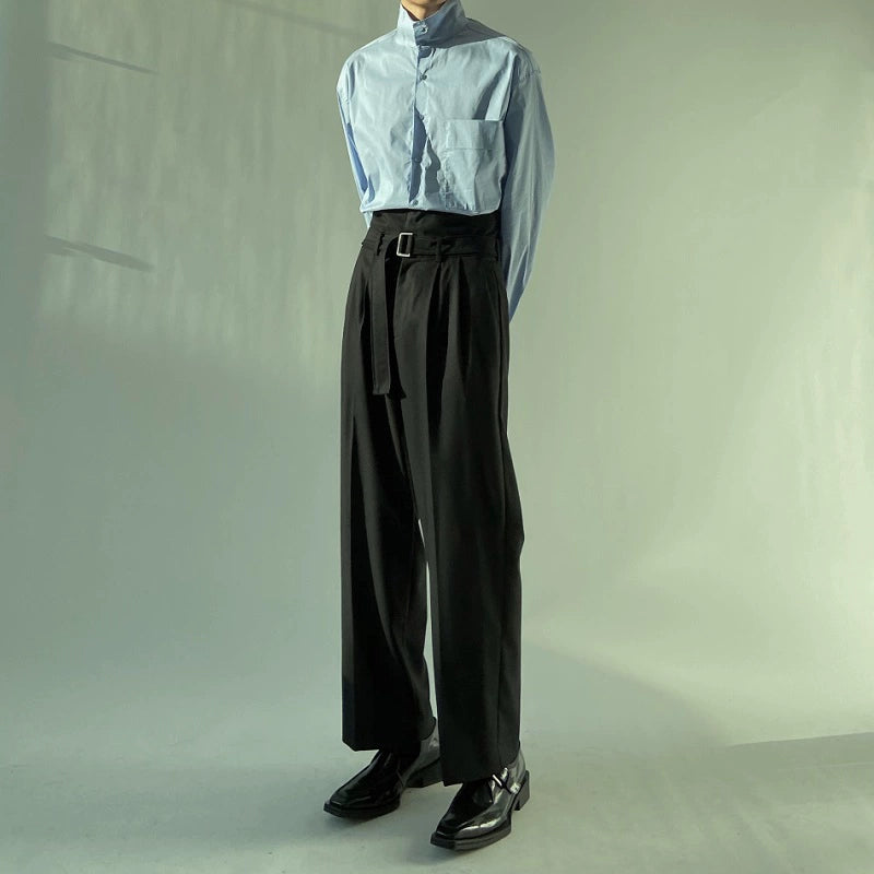 Black Wide Leg Belted Trousers