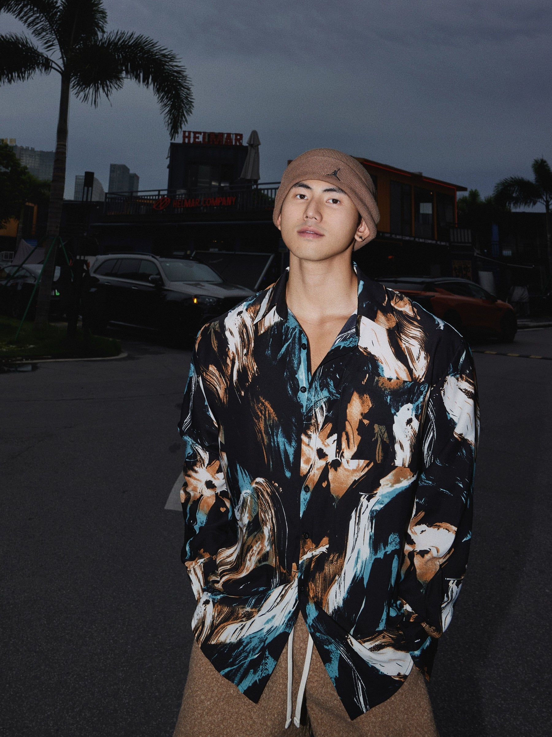 Abstract Print Button Shirt