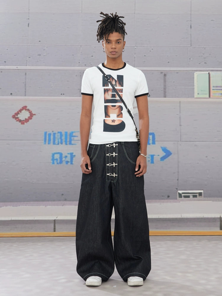 Ringer Tee with Photo Collage Graphic