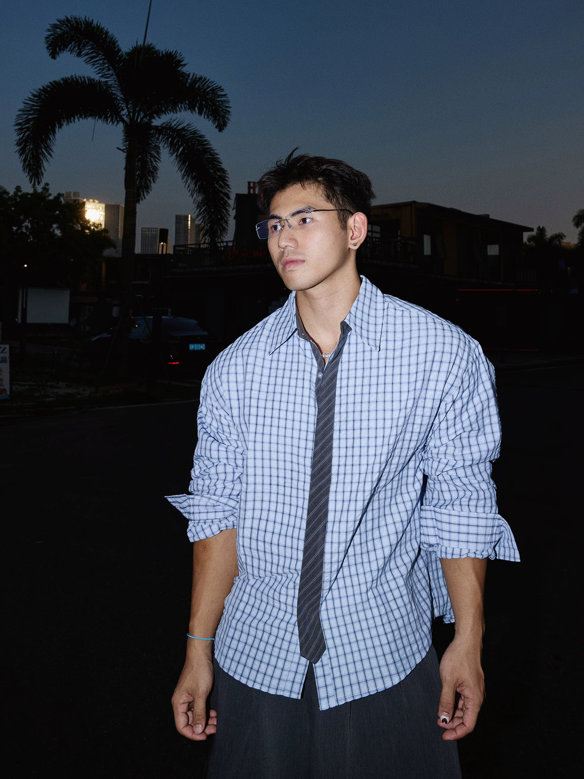 Midnight Grid Relaxed Button-Up Shirt