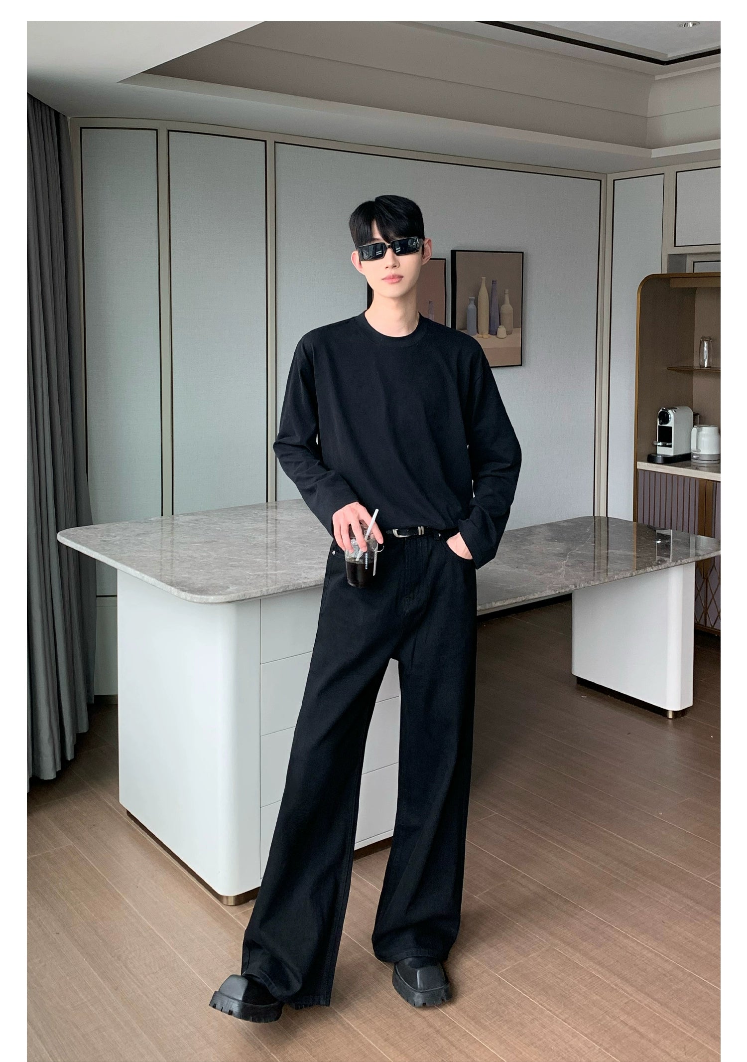 Straight-Wide-Leg Wash Jeans
