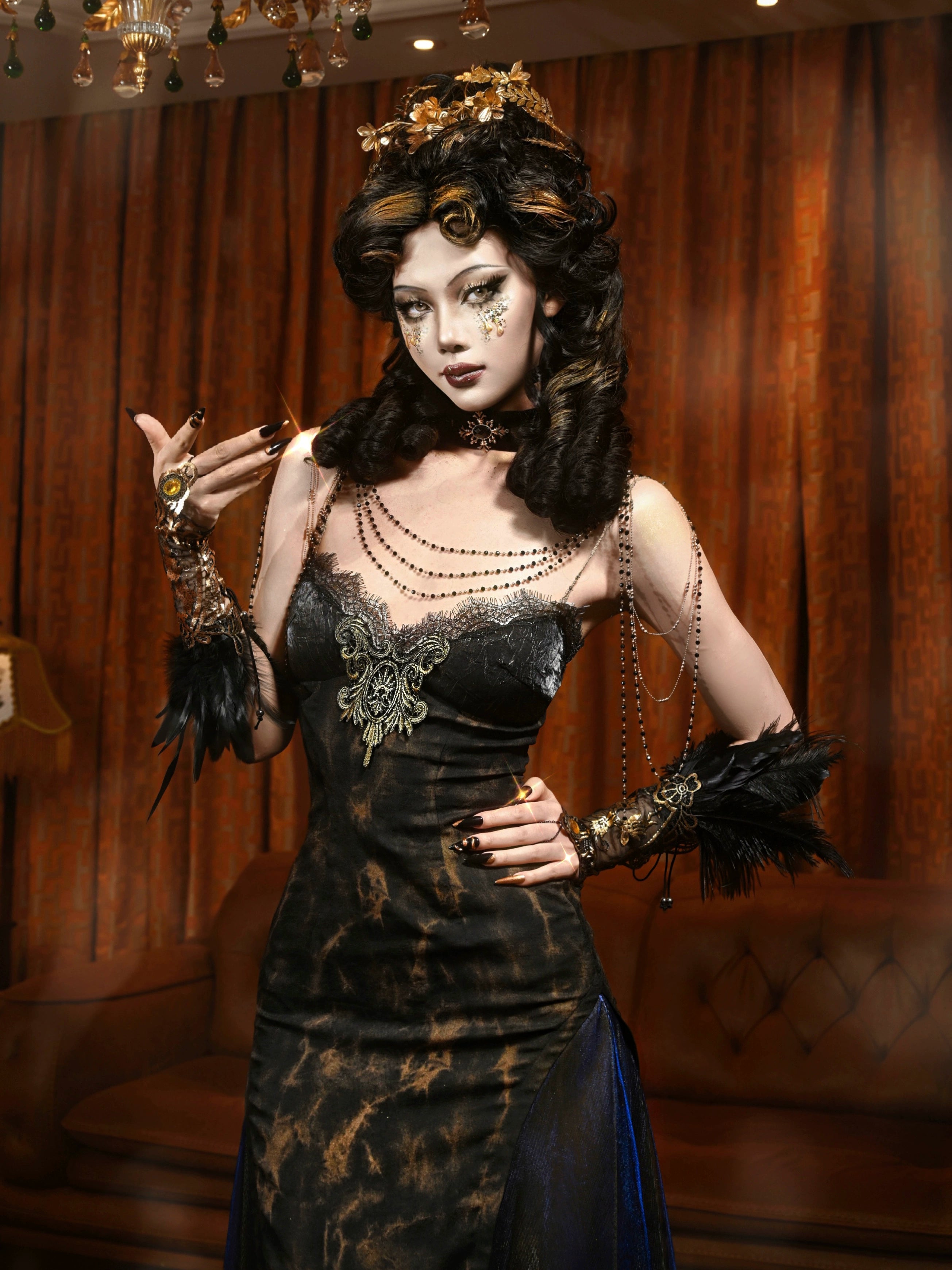 Midnight Lace Victorian Evening Gown
