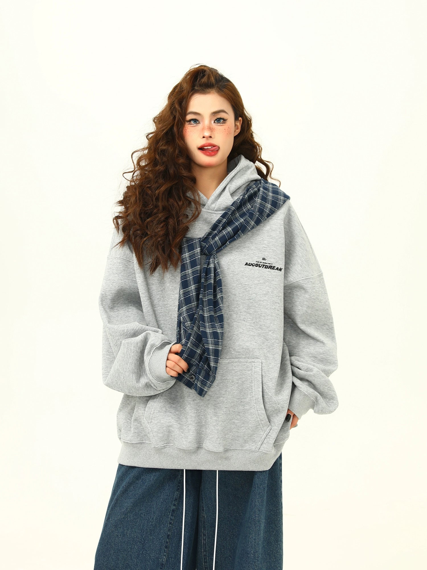 Plaid Accent Cozy Hoodie