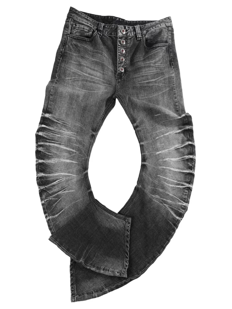 Rippled Scimitar Cracked-Wash Denim Pants