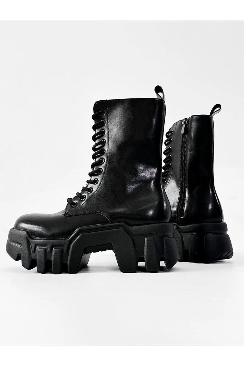 Futuristic Black Zip Platform Combat Boots