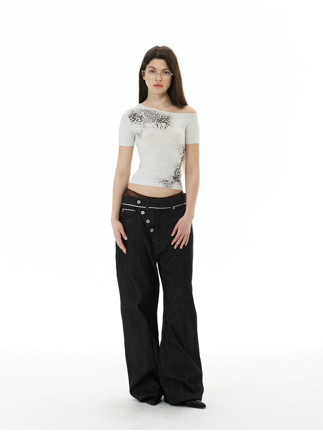 Orbit Placket Wide‑Leg Jeans