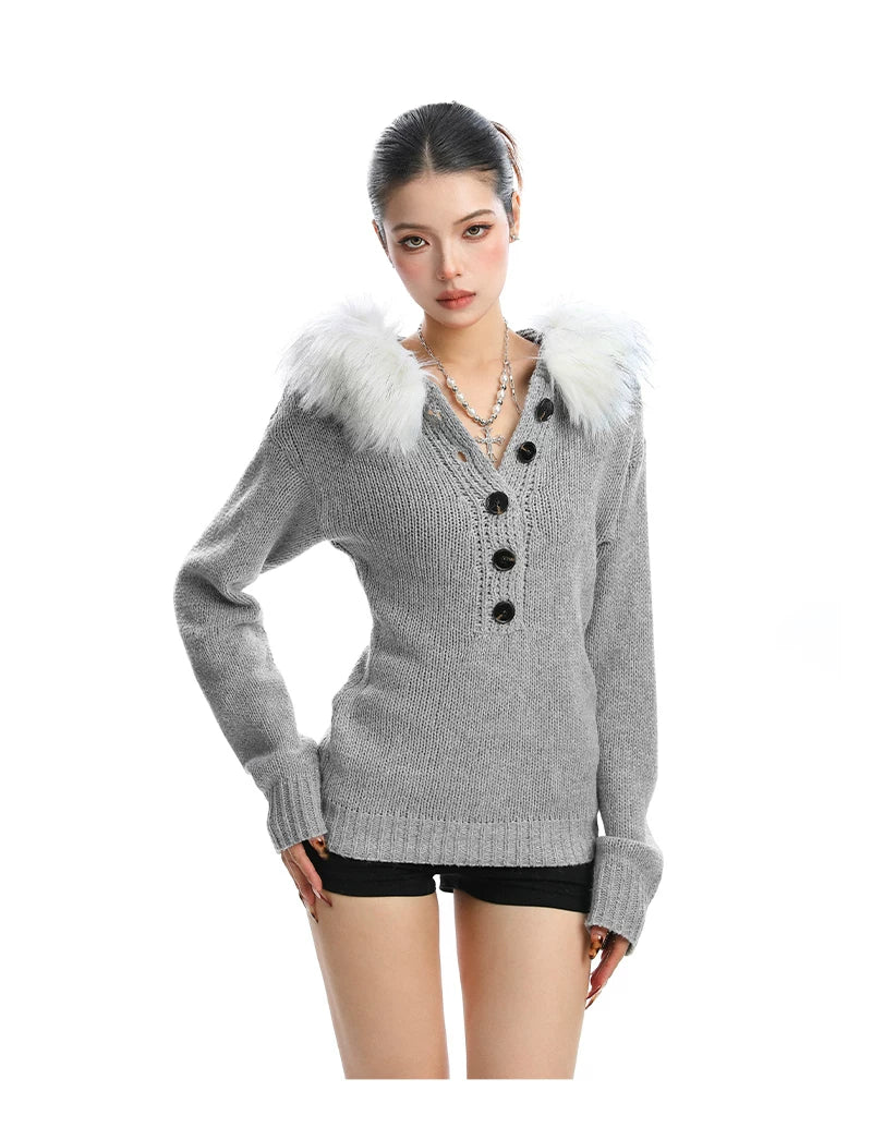 Frost Muse Faux Fur Collar Knit Sweater