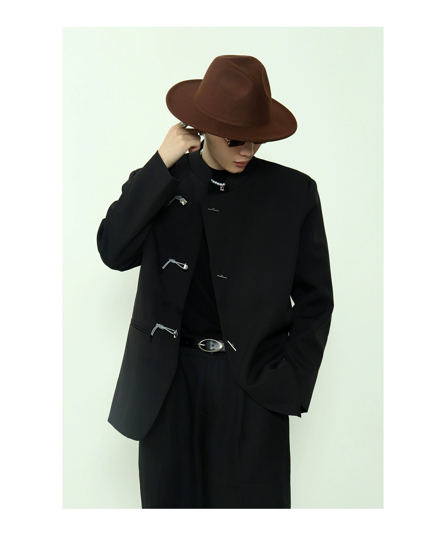 Mandarin Collar Toggle Black Blazer