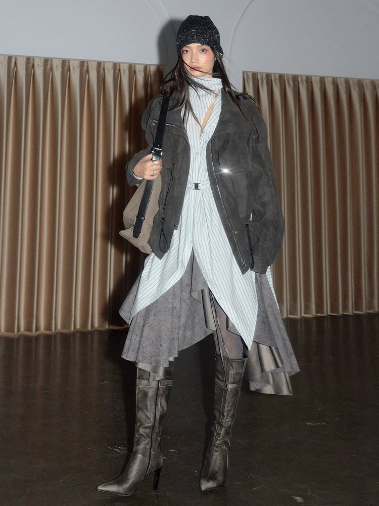 Storm Grey Convertible Suede Jacket