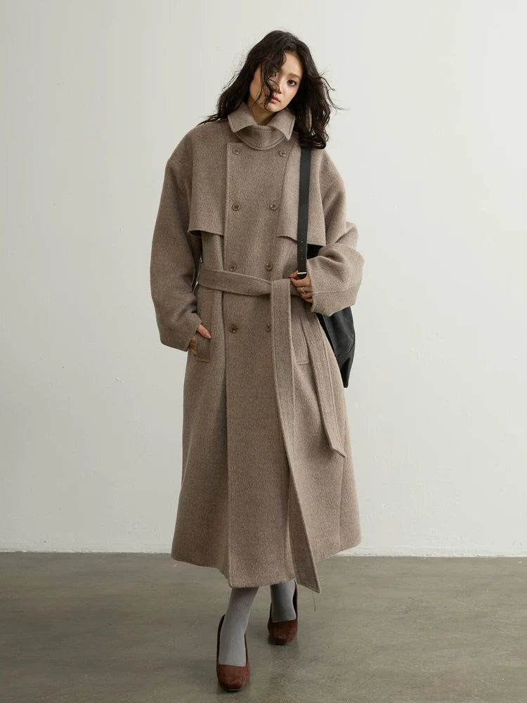 Mink Wrap Belted Wool Coat