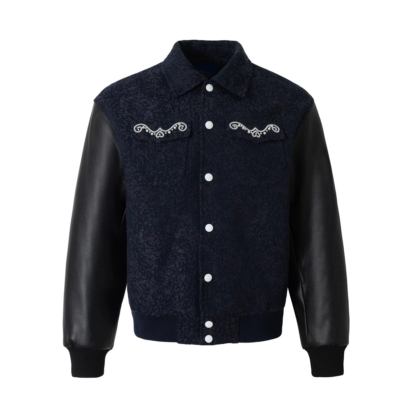 Pearl Embellished Contrast Sleeve Varsity Jacket