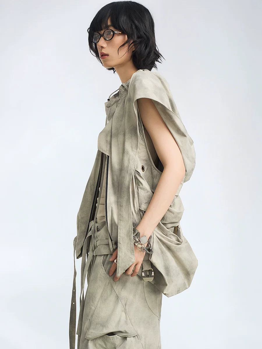 Draped Utility Hooded Zip Vest
