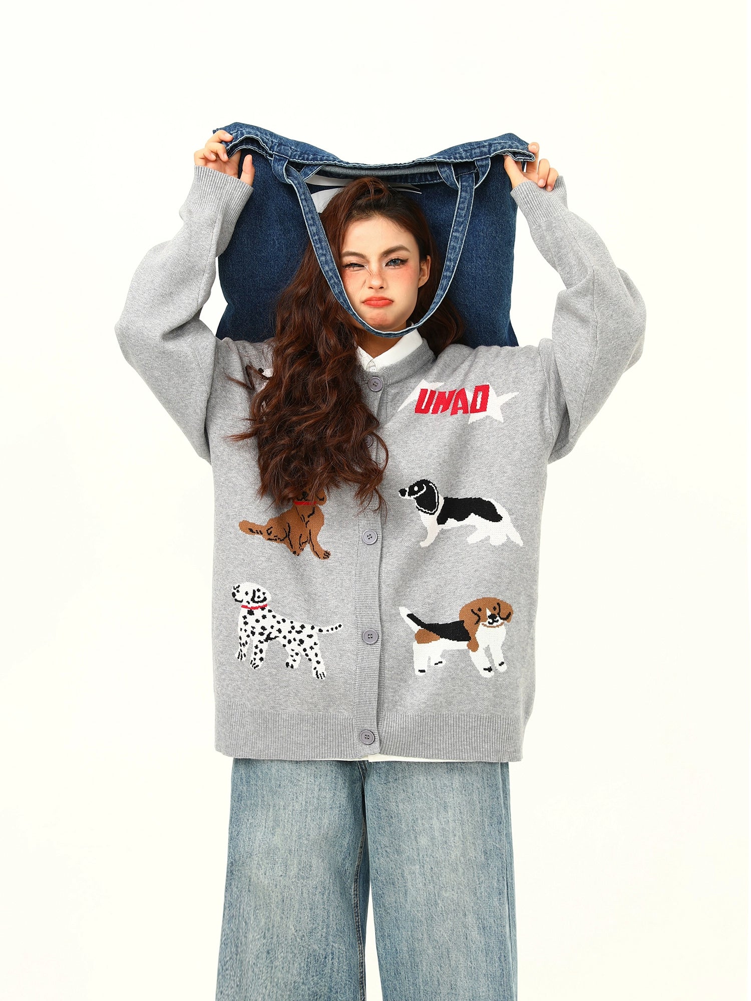 Playful Puppy Pattern Knit Cardigan