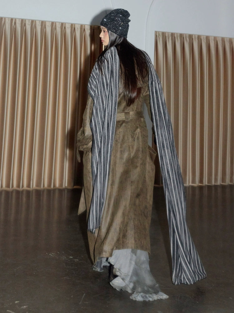 Verdigris Shadow Distressed Trench Coat