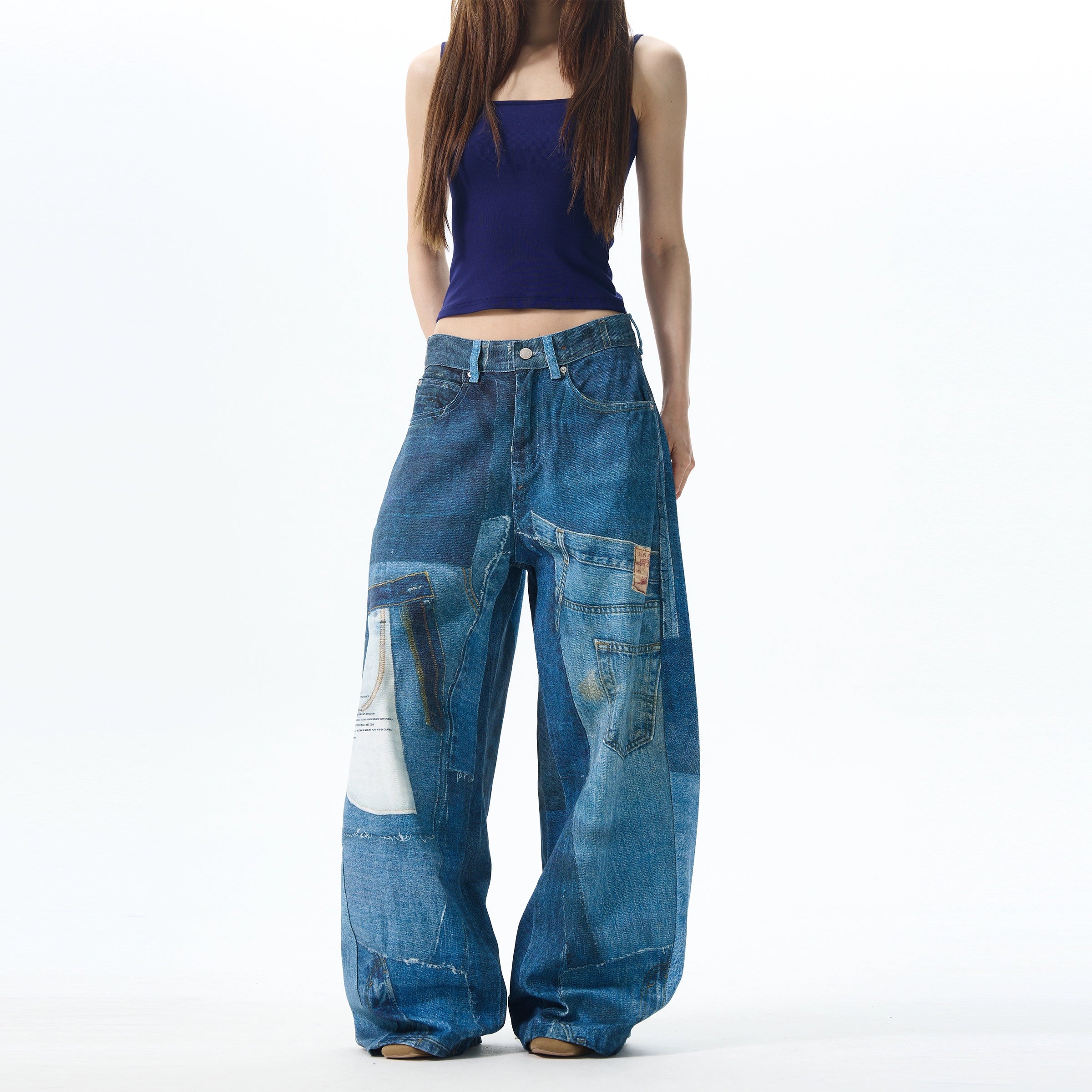 Patchwork Wide Leg Denim Jeans